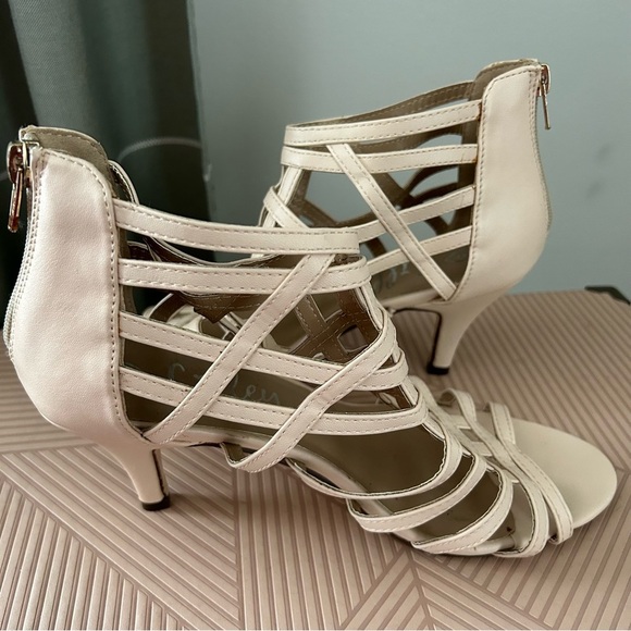 Lilley Cream Cage Heels Gladiator Sandal Tan Open Toe Casual Cocktail Neutral - Picture 6 of 14